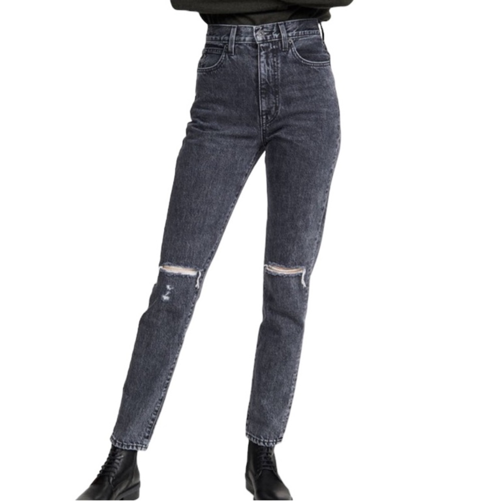 SLVRLAKE Beatnik slim straight distressed rigid denim jeans washed black size 25